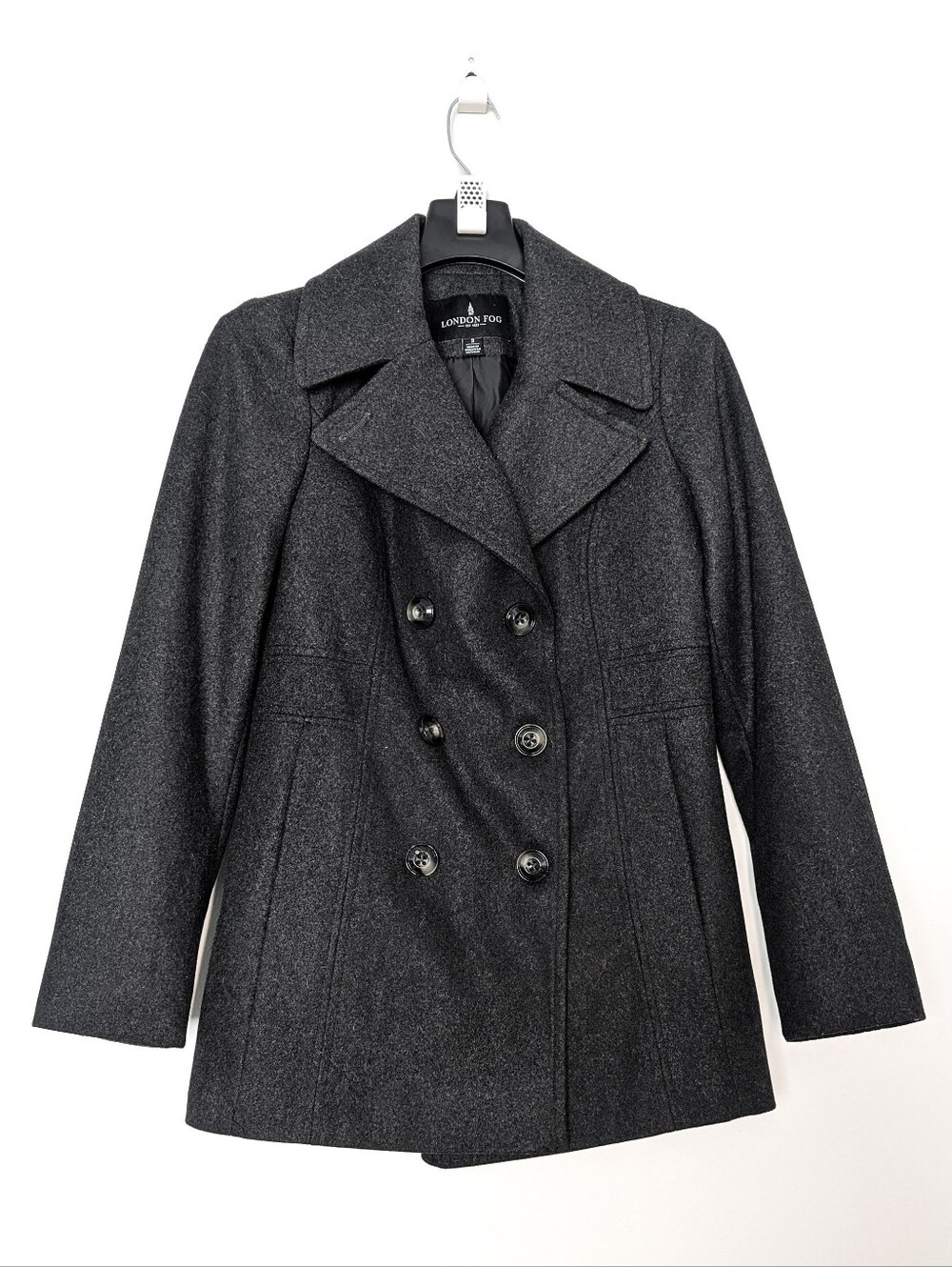 London Fog Dark Charcoal Double-Breasted Peacoat